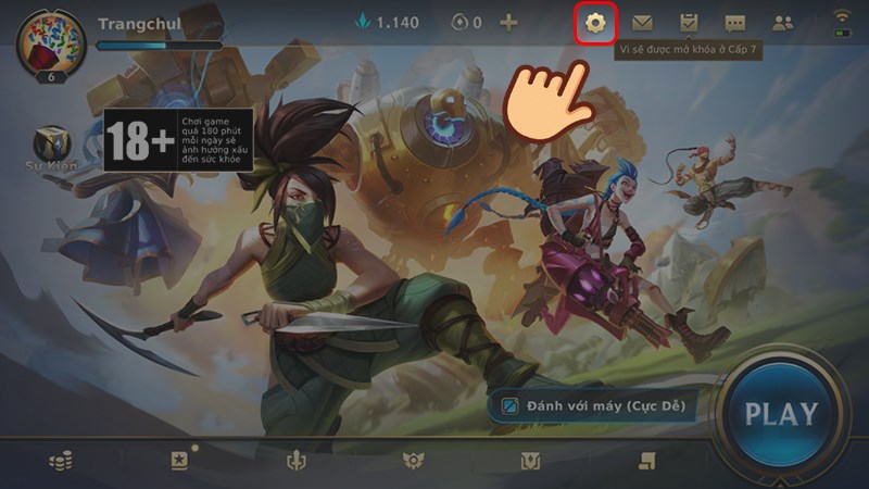 Ở giao diện ch&iacute;nh, chọn biểu tượng c&agrave;i đặt