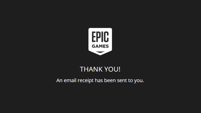 Epic Games Store gửi thông báo cảm ơn