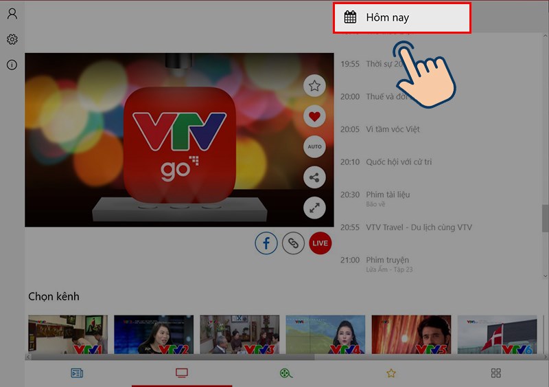 Vào ứng VTV GO trên máy tính, tại đây bạn hãy chọn vào biểu tượng Tivi.