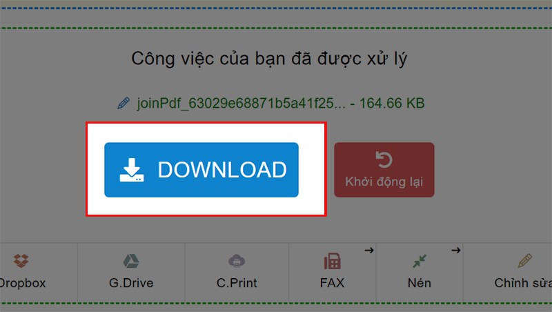 Chọn DOWNLOAD để tải file PDF đã ghép về máy.