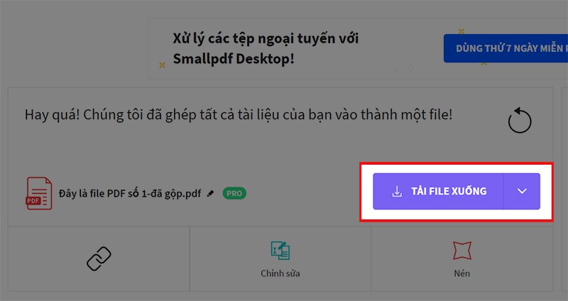 Ấn Tải file xuống để tải file PDF đã ghép về máy.