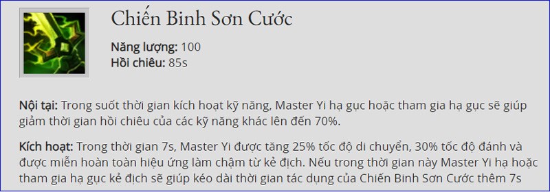 Tuyệt kỹ Chiến Binh Sơn Cước của Master Yi