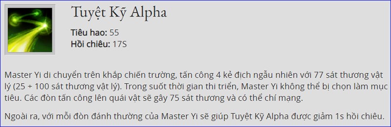 Kỹ năng tuyệt Kỹ Alpha của Master Yi
