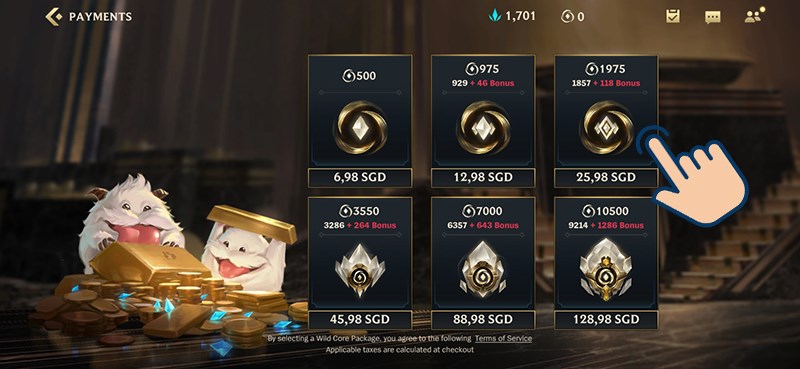 Chọn Gói nạp mà bạn muốn mua.