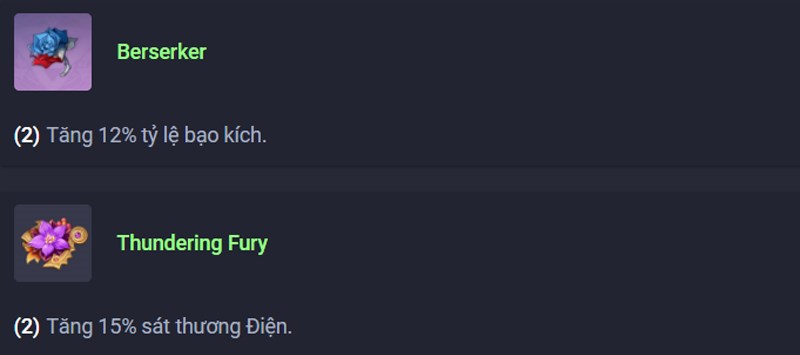 Berserker (2 món) và Thundering Fury (2 món)