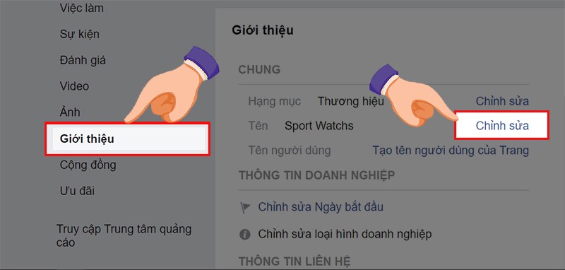 Bấm vào phần Giới thiệu sau đó ấn Chỉnh sửa.