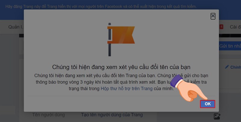 Ấn OK và chờ đợi phản hồi từ Facebook.