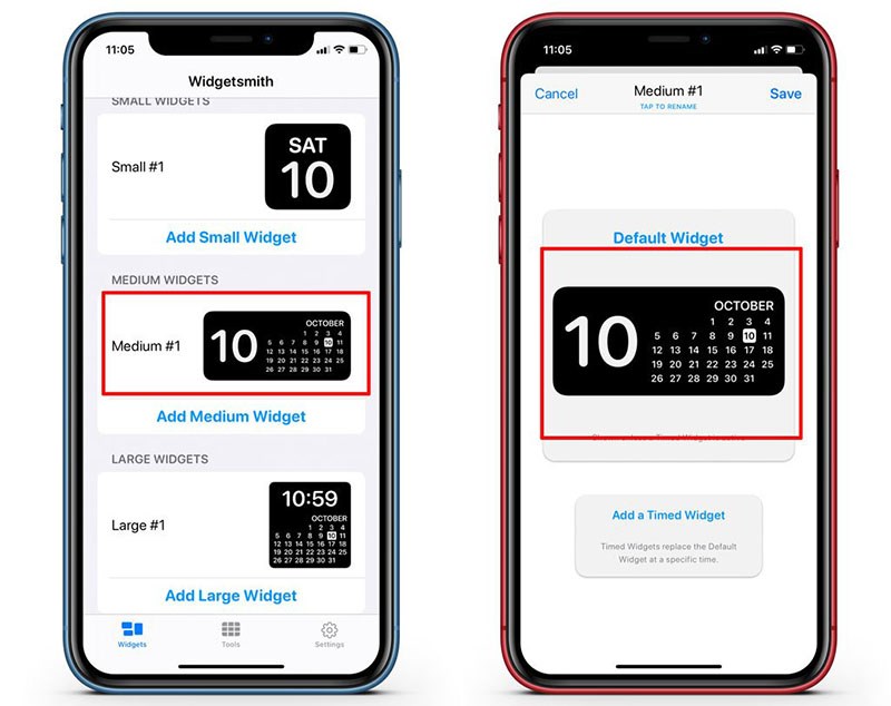 mở app Widgetsmith l&ecirc;n, nhấp v&agrave;o widget Medium #1, nhấp tiếp v&agrave;o Default Widget.
