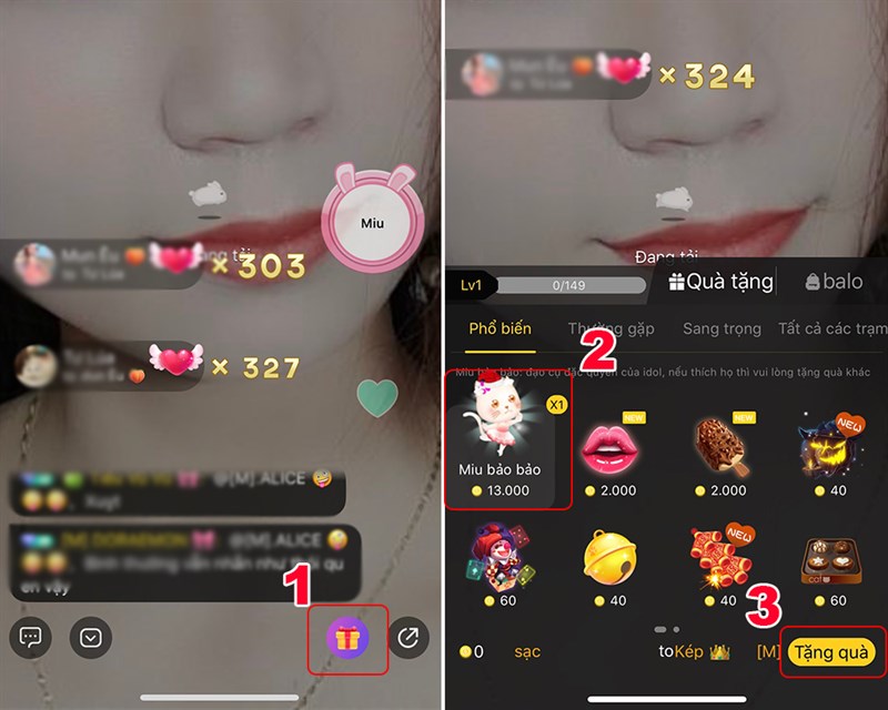 Tặng quà trong livestream Tặng quà trong livestream