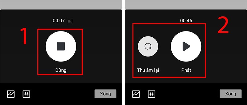 Nhấn n&uacute;t Dừng để kết th&uacute;c b&agrave;i thu &acirc;m