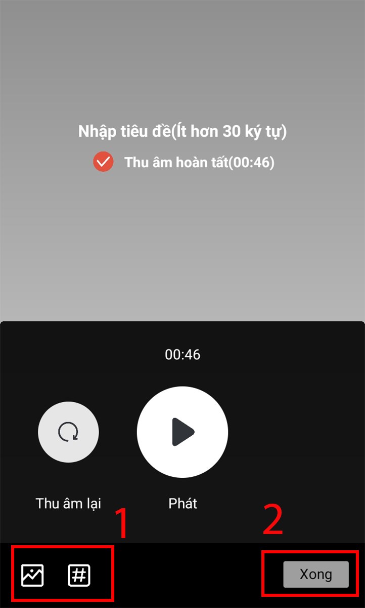 Th&ecirc;m ảnh nền, hashtag v&agrave; nhấn Xong