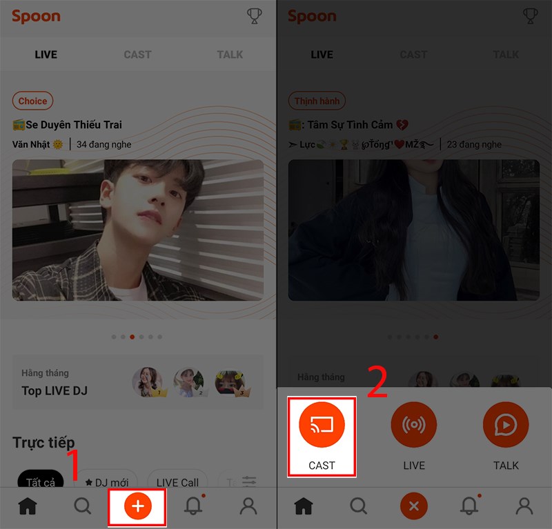 Chọn dấu cộng rồi chọn Cast