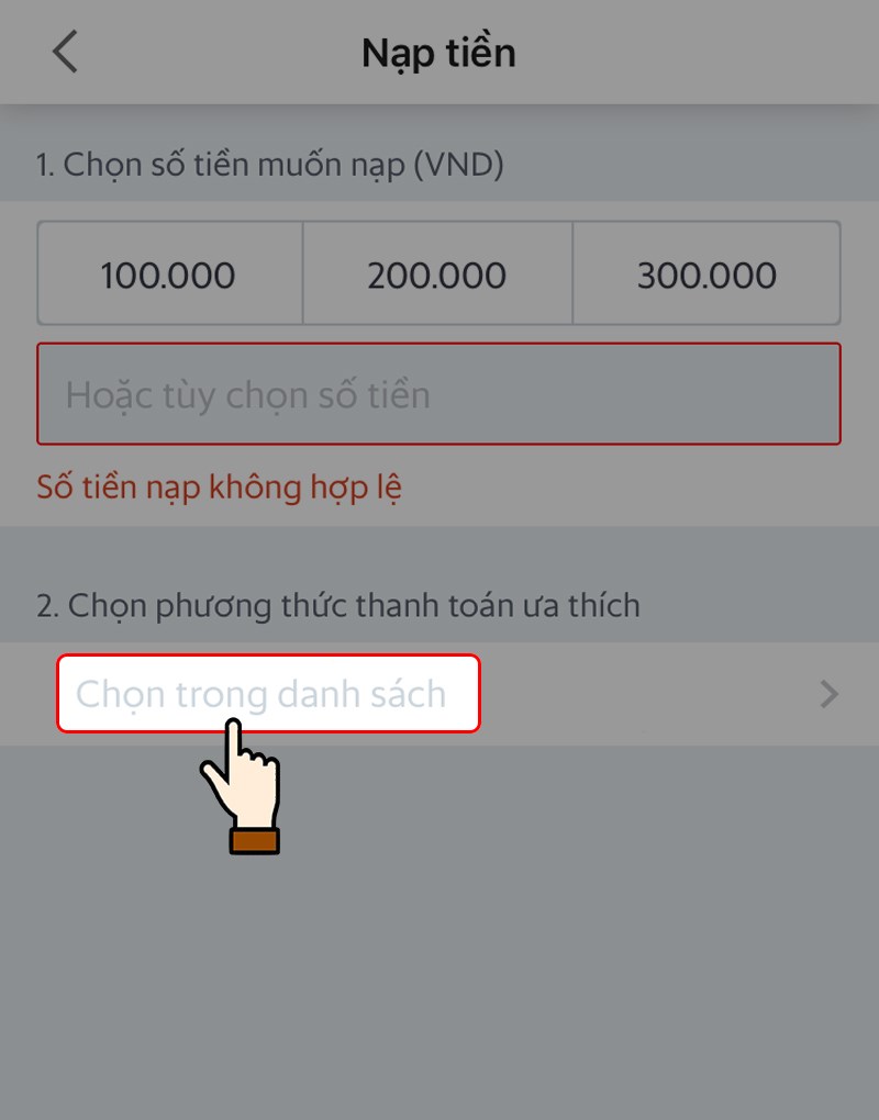 Nhấn vào mục Chọn trong danh sách