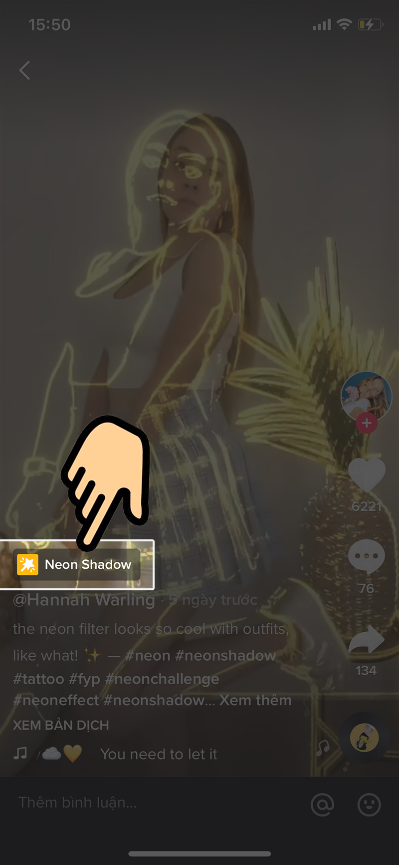 nhấn v&agrave;o n&uacute;t Neon Shadow