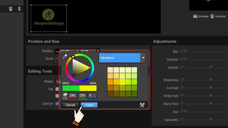 Tô màu cho logo của bạn bằng công cụ Colorize tại mục Editing Tools