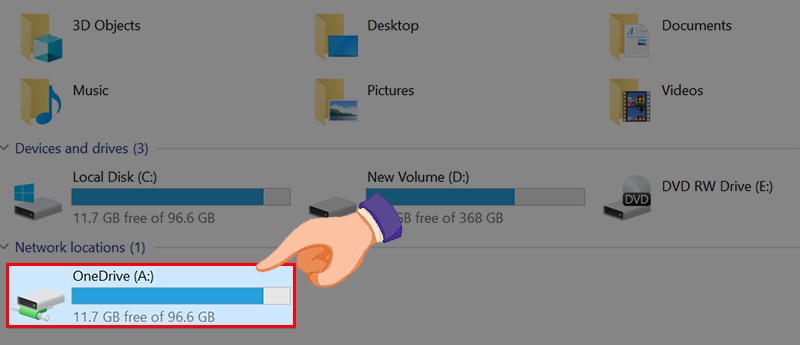 Mở Files Explorer chọn ổ đĩa OneDrive.