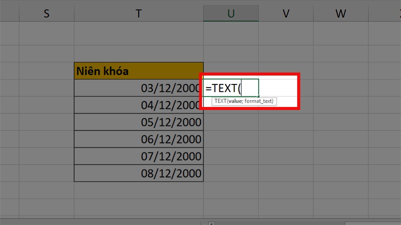 Chọn ô bất kỳ và nhập công thức =Text(Value;format_text)