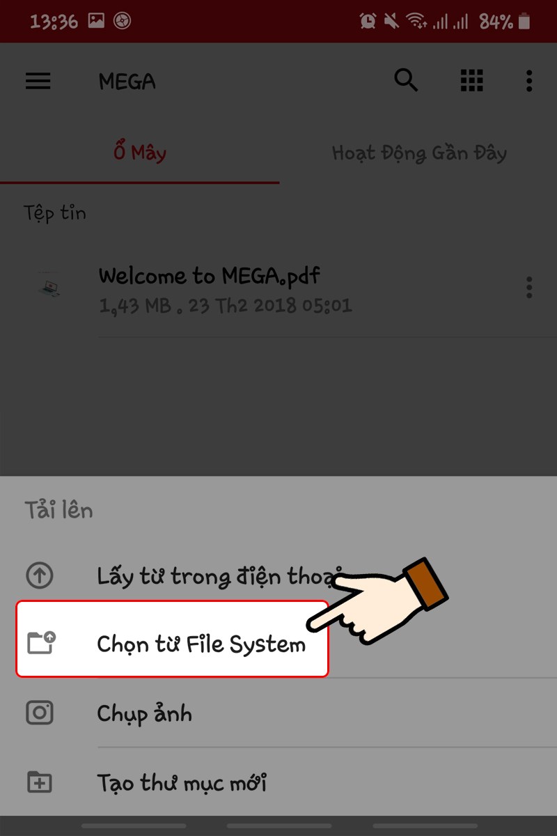 Để tải thư mục, sử dụng công cụ Chọn từ File System