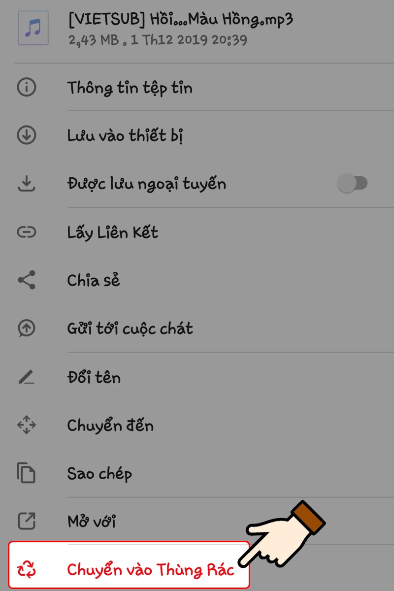 Nhấn chọn Chuyển vào Thùng Rác
