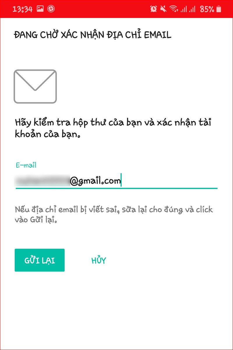 Hệ thống sẽ gửi thư xác nhận về email