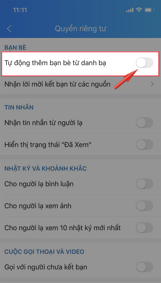 Chọn vào dấu chấm tròn 1 lần nữa để hiện màu xám, bạn đã tắt tính năng tự động kết bạn.