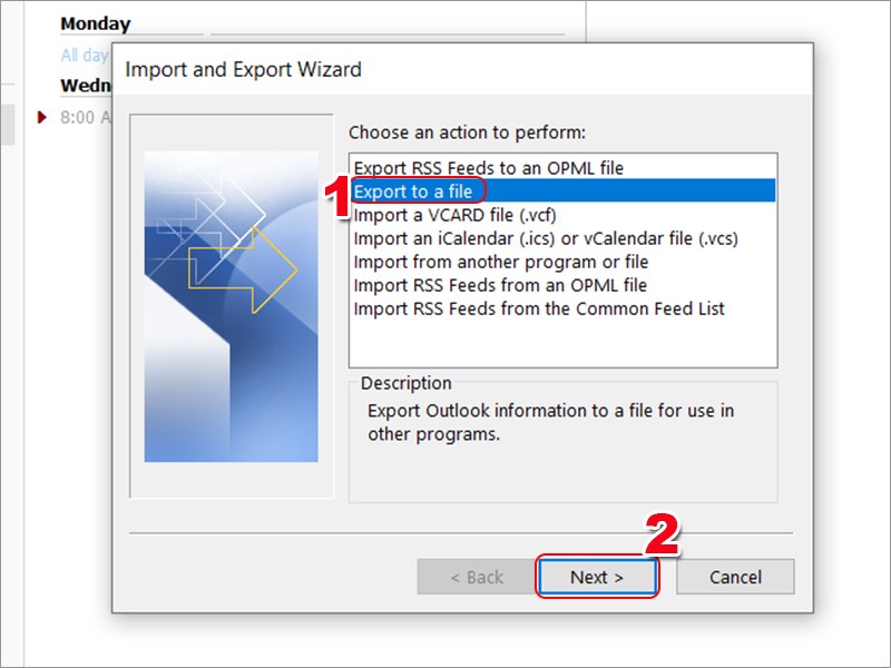 Tại đây bạn chọn mục Export to a file.