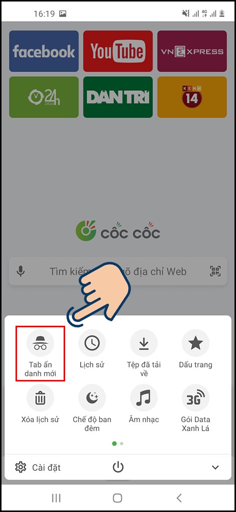 Chọn v&agrave;o Tab ẩn danh mới.