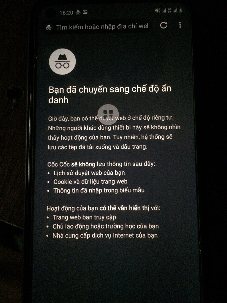 L&uacute;c n&agrave;y ứng dụng sẽ bật tab ẩn danh.