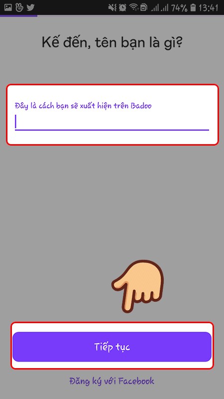 Nhập tên của bạn và chọn Tiếp tục