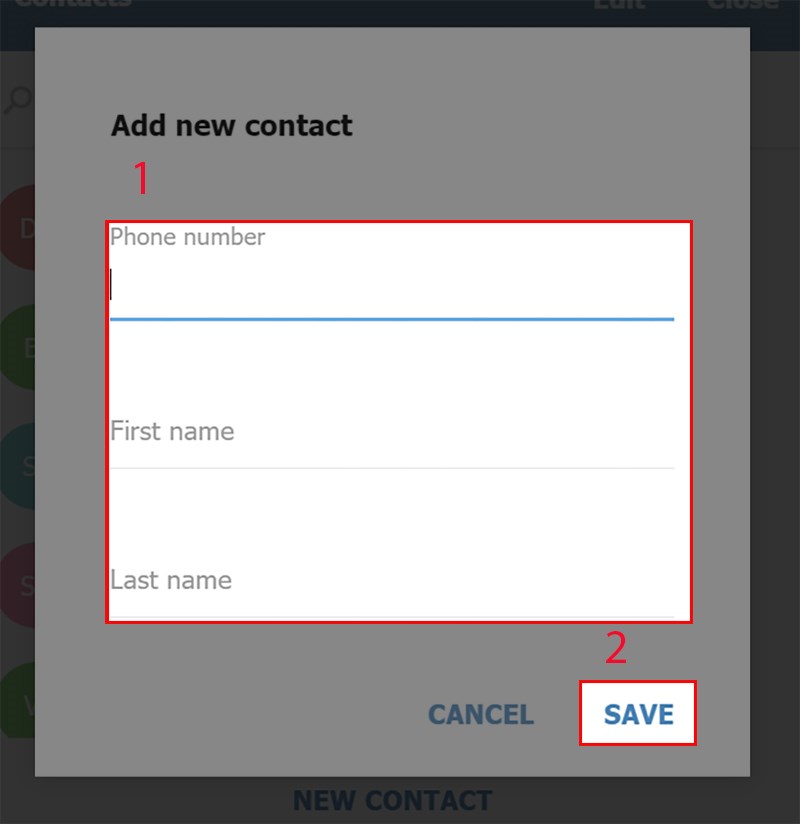Nhập Phone number, First name, Last name (không bắt buộc) sau đó ấn SAVE.