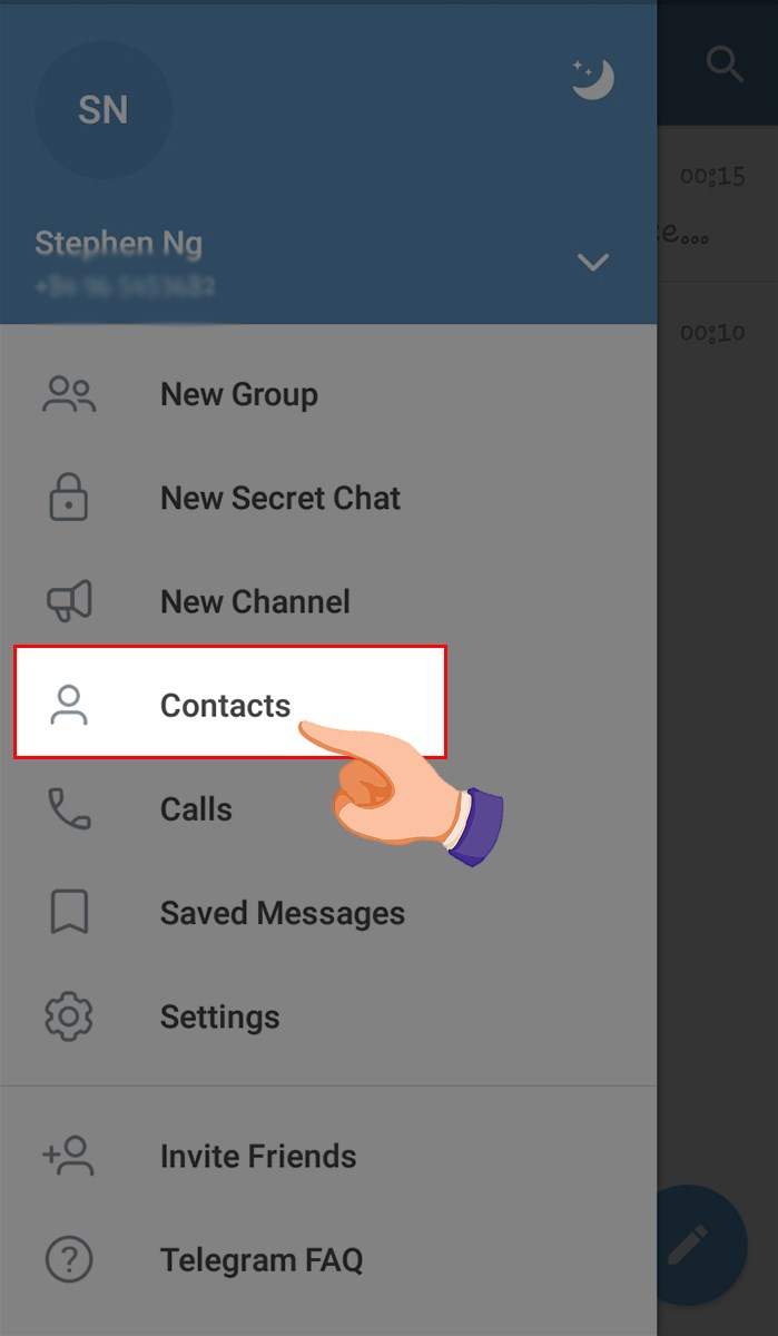 Chọn Contacts.