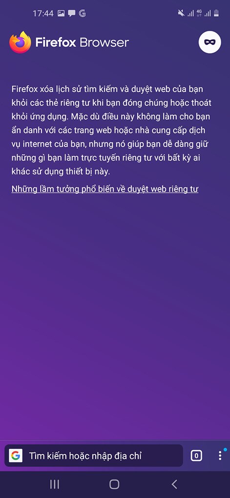 mở được tab ẩn danh trên Firefox.