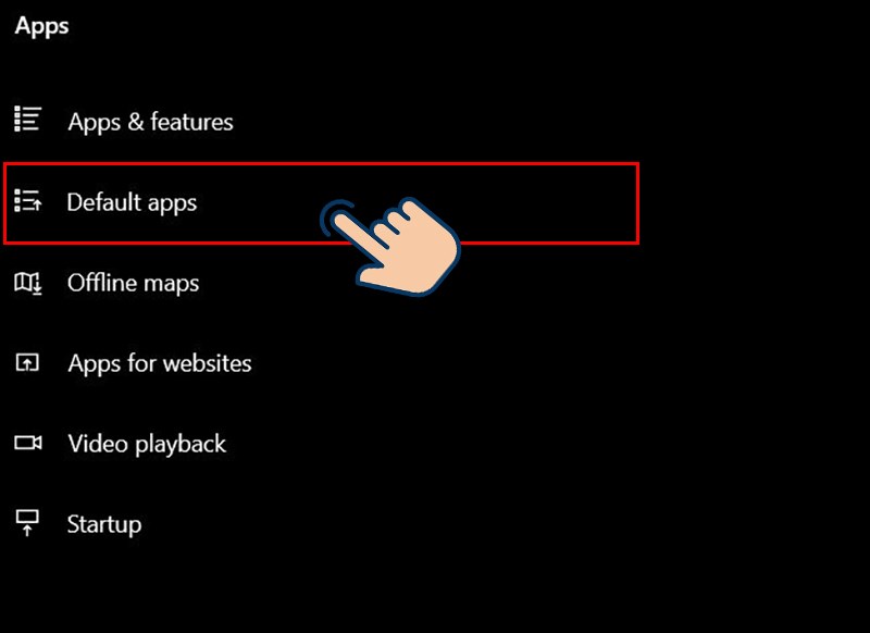 Sau đó kích chọn mục Default apps ở menu bên trái.