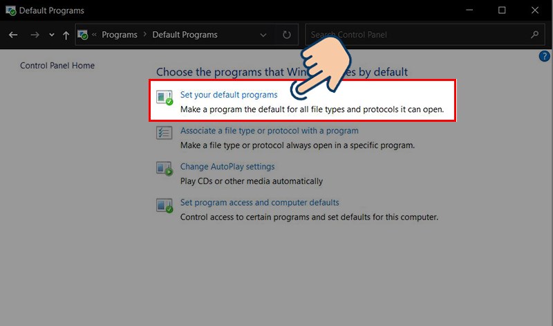 Tiếp theo nhấn vào liên kết Set your default programs.