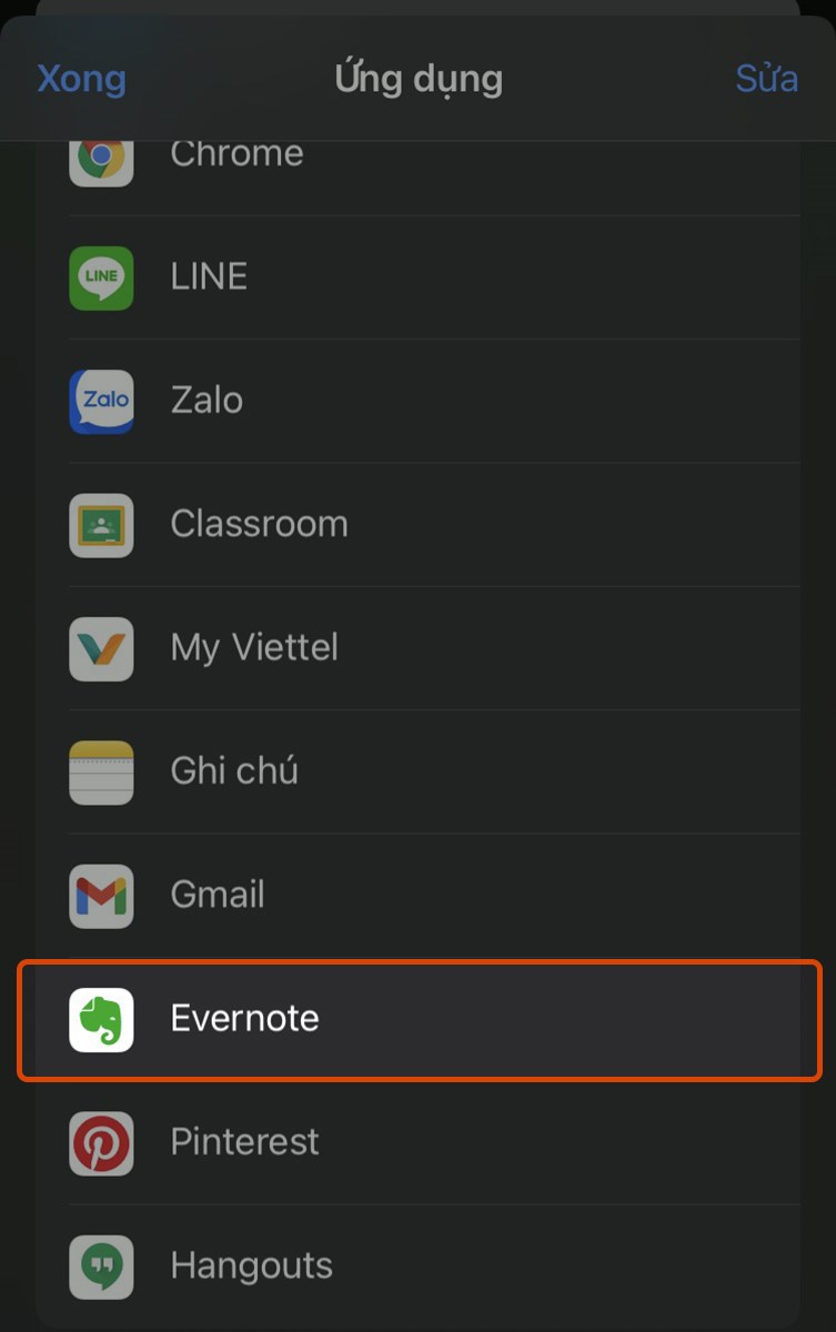 Chọn Evernote