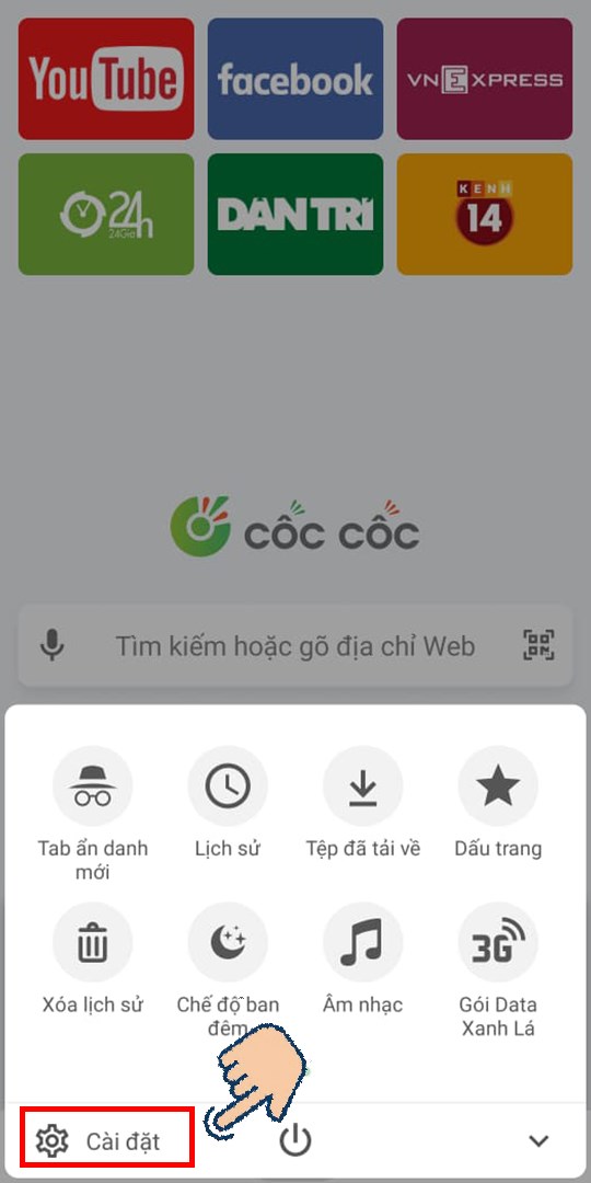 Nhấn vào Cài đặt. Nhấn vào Cài đặt.