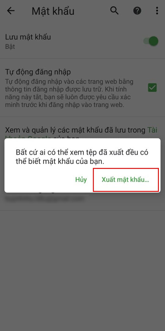 Xác nhận Xuất mật khẩu một lần nữa.