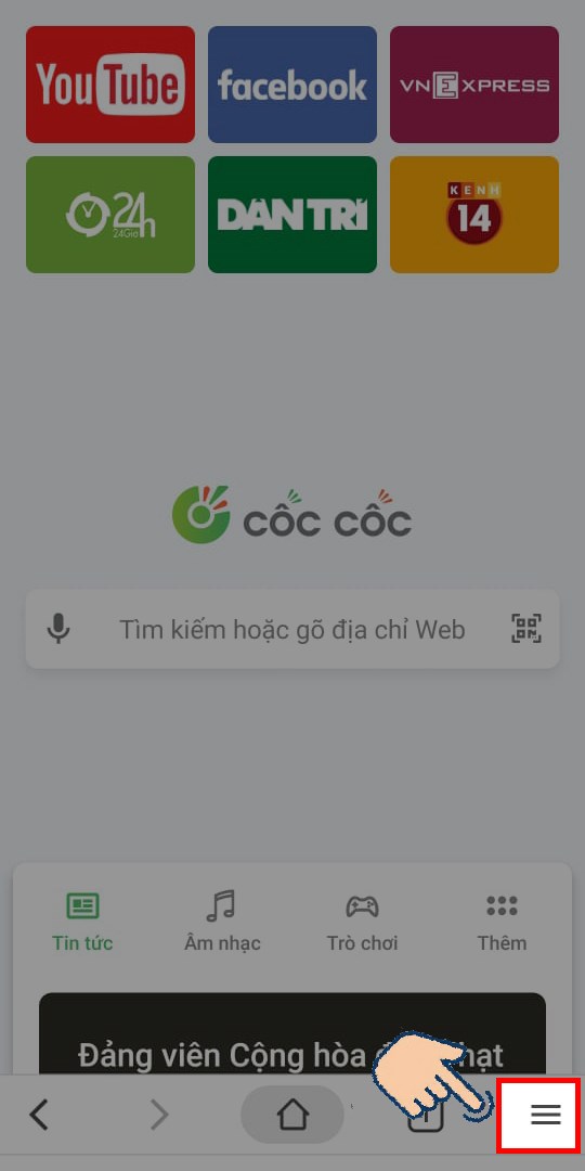 chọn biểu tượng 3 gạch bên góc phải phía dưới màn hình chọn biểu tượng 3 gạch bên góc phải phía dưới màn hình