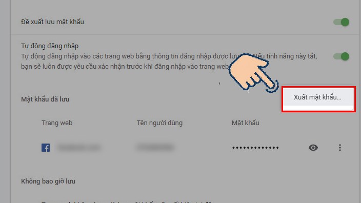 Chọn Xuất mật khẩu. Chọn Xuất mật khẩu.