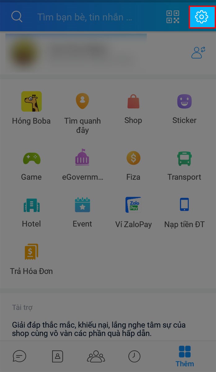 Chọn vào biểu tượng cài đặt Chọn vào biểu tượng cài đặt