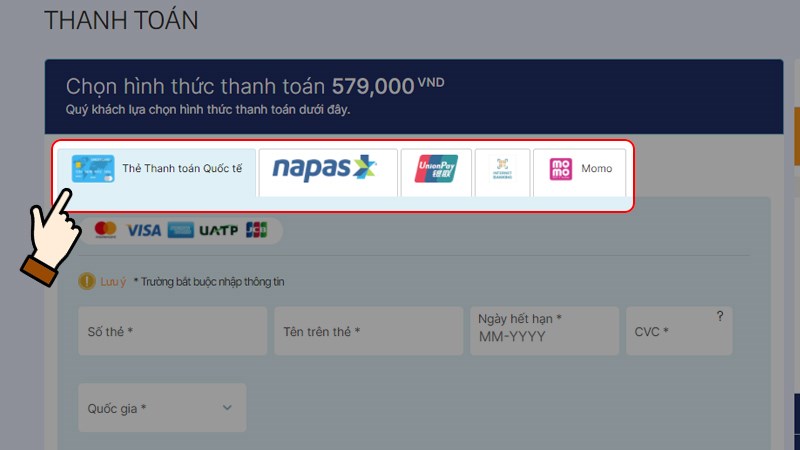 Lựa chọn 1 trong 5  hình thức thanh toán