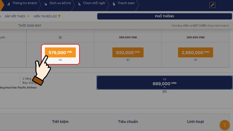 Lựa chọn loại vé hạng phổ thông theo nhu cầu