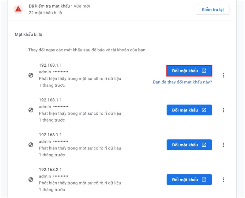 Nhấn v&agrave;o đổi mật khẩu để thiết lập lại t&agrave;i khoản