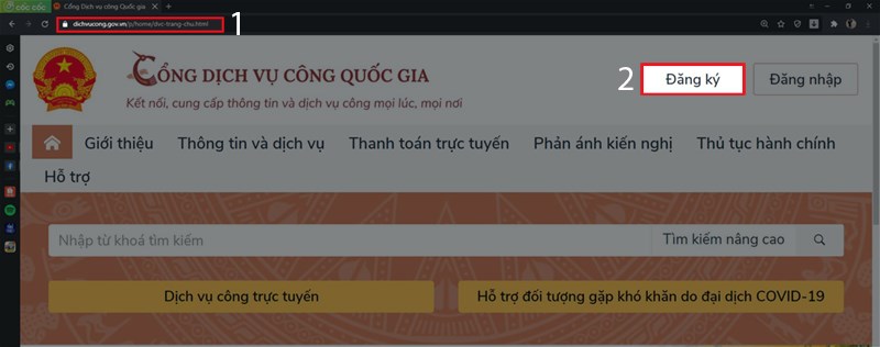 Truy cập trang web cổng dịch c&ocirc;ng Quốc gia