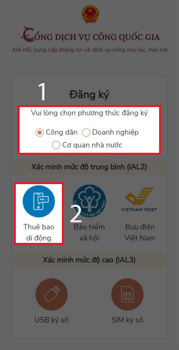 Chọn phương thức đăng k&yacute;