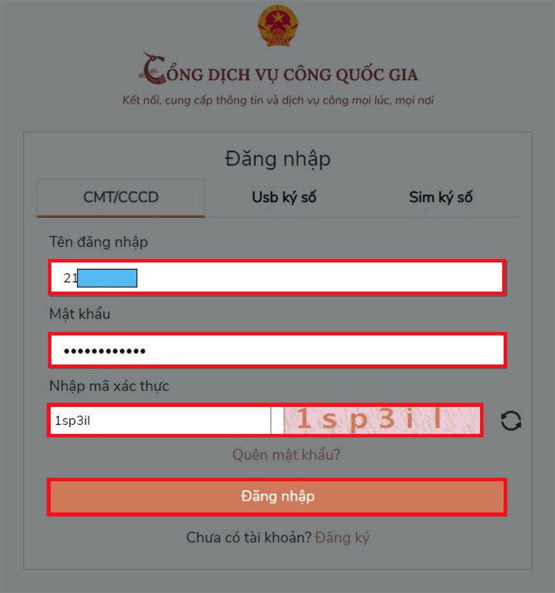 Nhập số CMT v&agrave; mật khẩu để đăng nhập