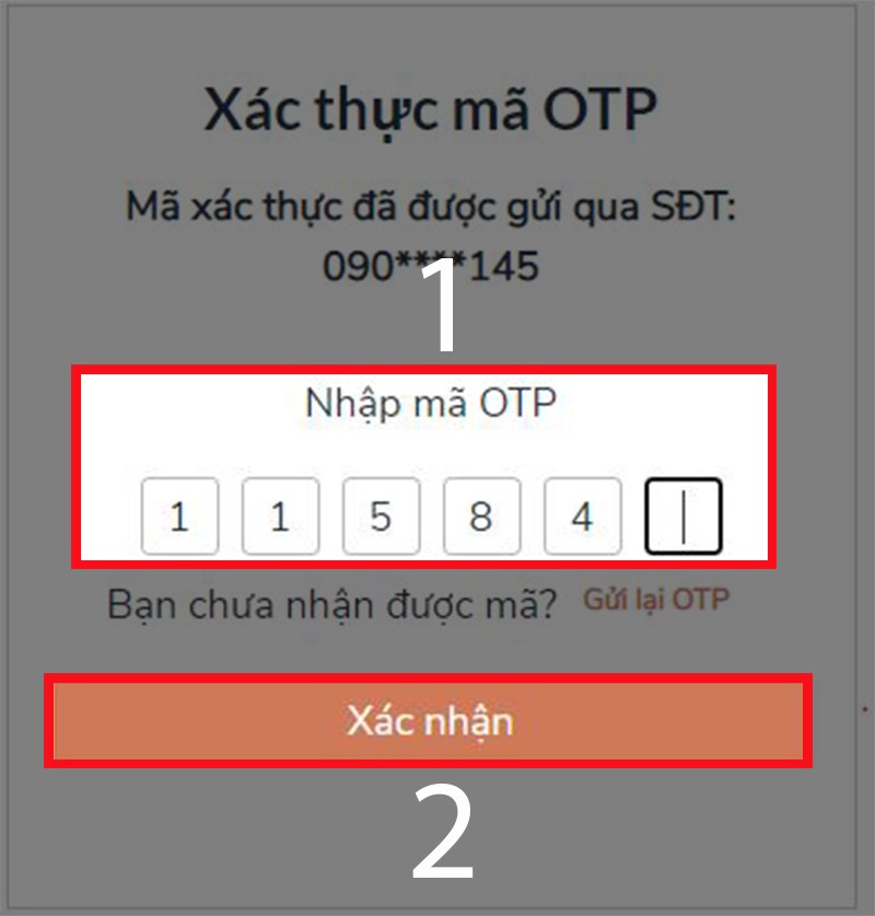 Nhập m&atilde; OTP v&agrave; x&aacute;c nhận