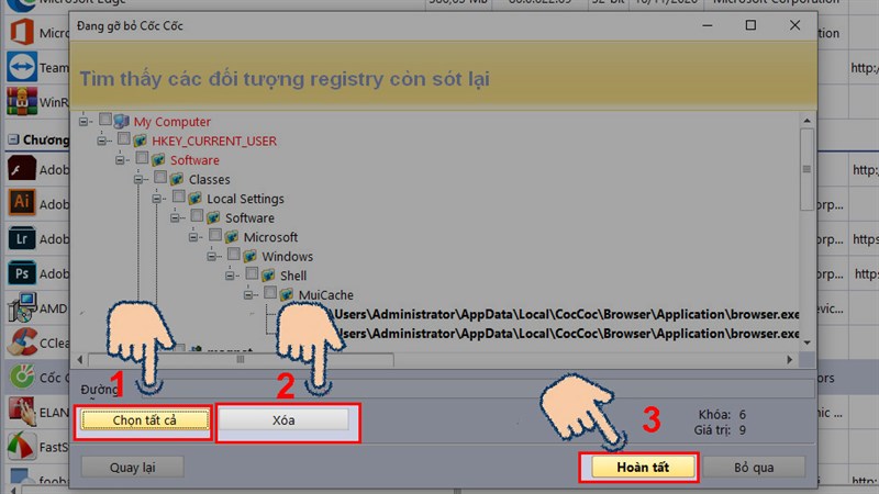 Chọn tất cả > Chọn Xóa > Hoàn tất. Chọn tất cả > Chọn Xóa > Hoàn tất.