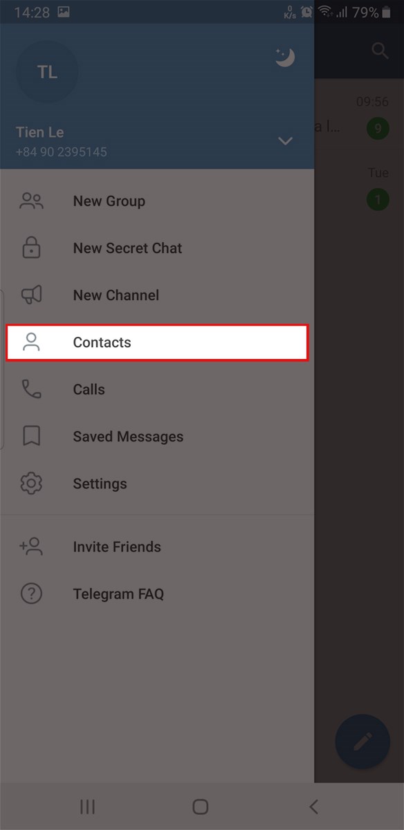 Chọn Contacts