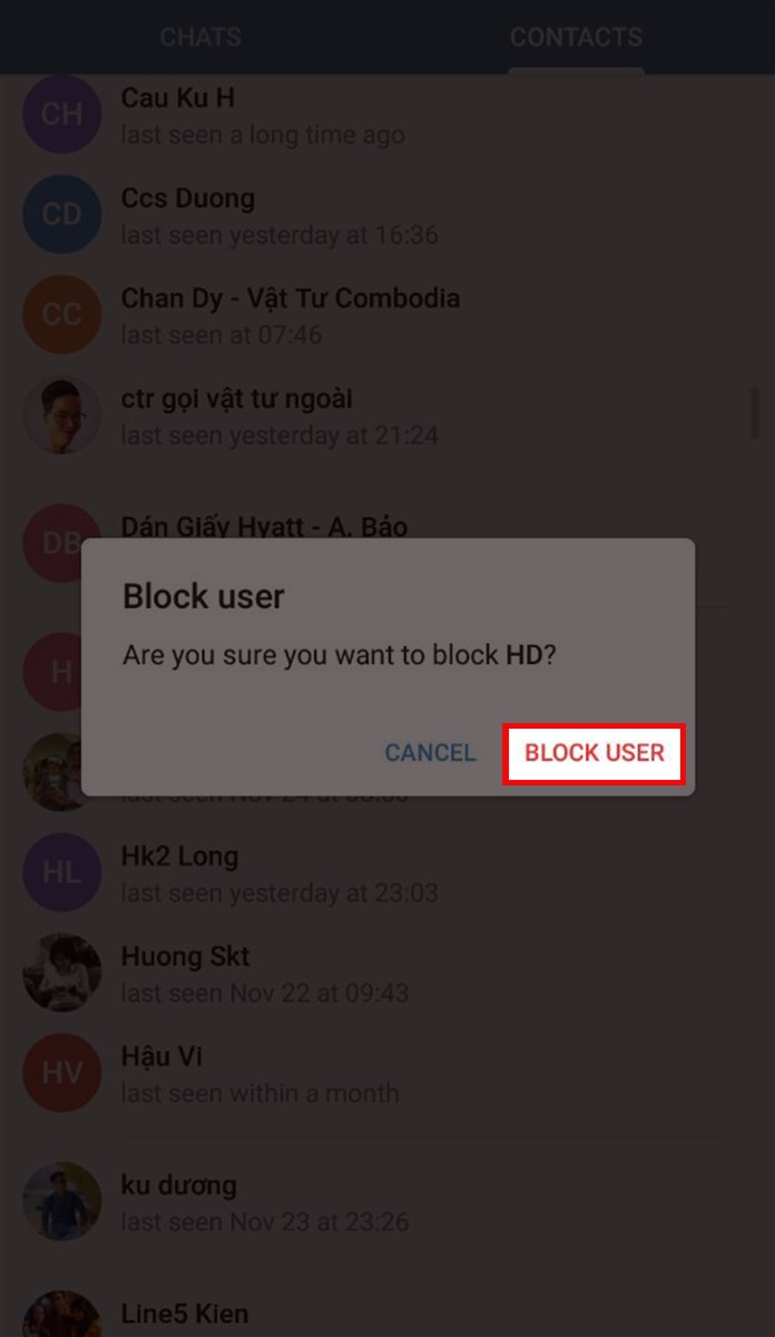 Chọn Block Users